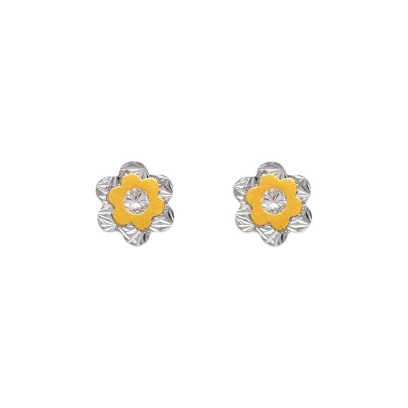 14k REALGOLD  Double Flower CZ Stud Earrings 8 mm - Picture 1 of 7